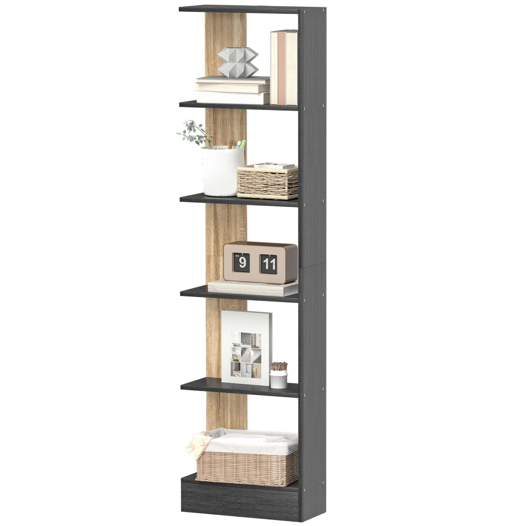 Libreria a 5 Ripiani Aperti ¨C zephmum ¨C Nero e Quercia 45x21x170 cm