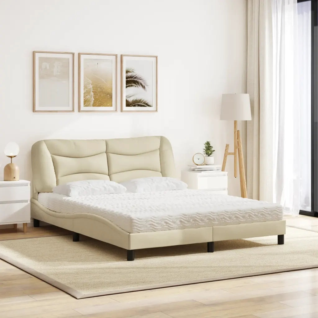 Letto con Materasso Crema 160x200 cm in Tessuto