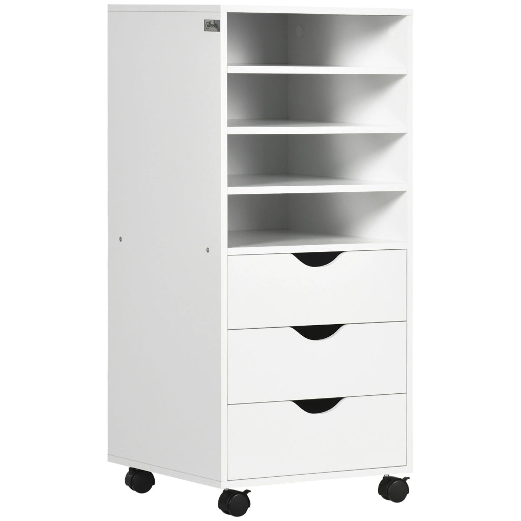 Cassettiera da Ufficio con 4 Ruote 3 Cassetti 4 Ripiani ¨C Minimal ¨C Bianco Legno