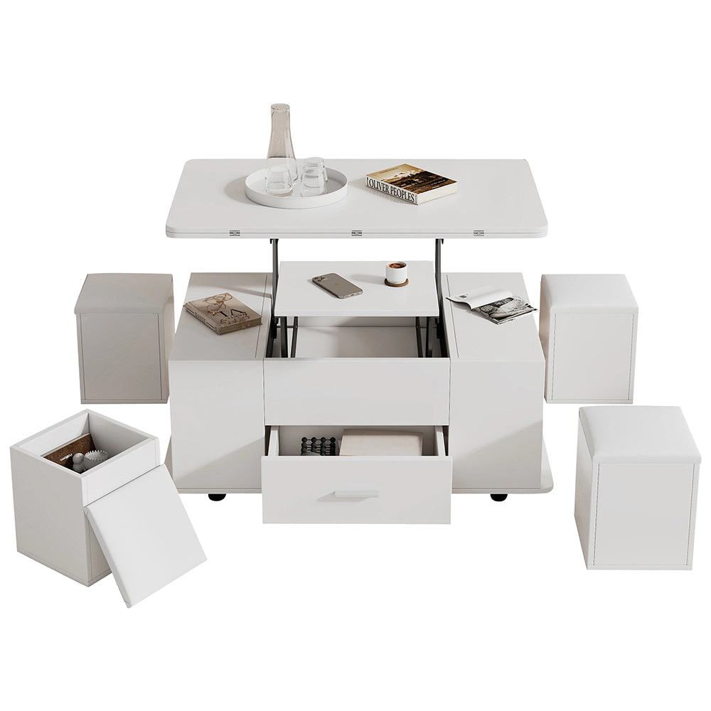Tavolino-Xylo-Regolabile trasformabile 4in1 con 4 sgabelli