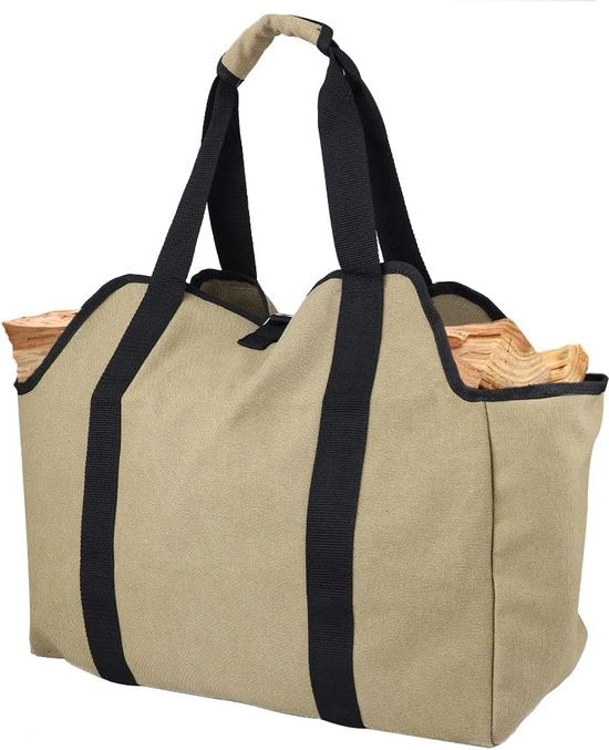 Tas per legna con maniglie, 47 x 24 x 39 cm, tas per legna in cima, borsa per legna portatile, ideale per l'uso all'interno ed all'esterno, per campeggiare e viaggiare - marrone