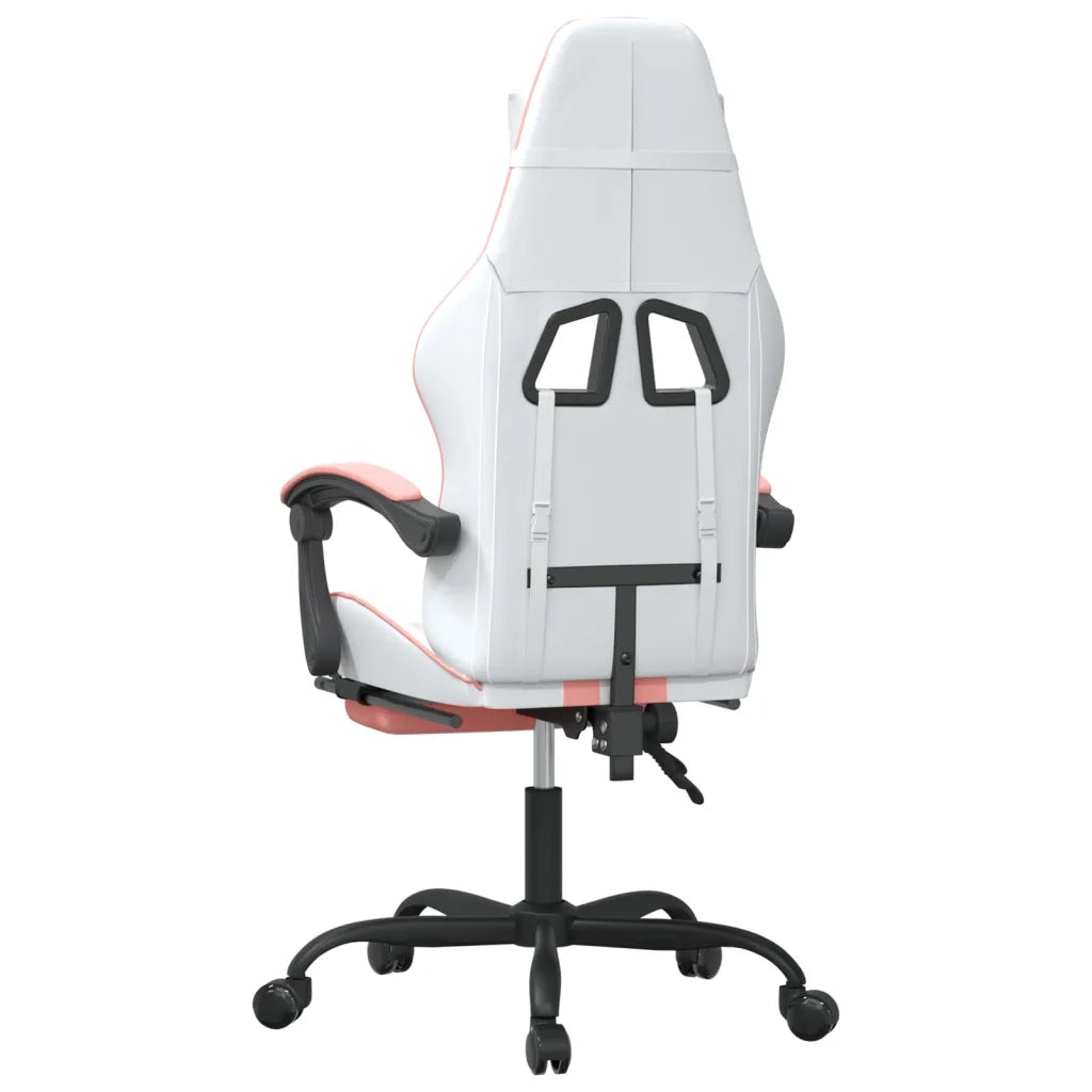 Sedia da Gaming | Sedia da e-sports Girevole Poggiapiedi Bianca e Rosa Similpelle