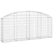 Cesto gabbione recinzione a gabbia muro di contenimento ad arco 200 x 30 x 80/100 cm ferro zincato argento 02_0040018