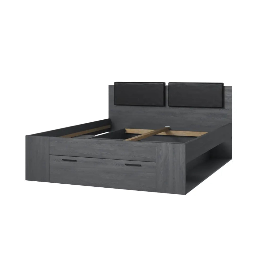 Letto matrimoniale 160x200 con cassetti integrati - Collezione FLOYD. Colore grigio effetto legno.