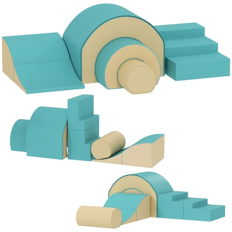 Set 5 pezzi blocchi morbidi per neonati e bambini, schiuma, similpelle, 5 forme creative, set indoor per arrampicata, gattonamento, gioco, verde