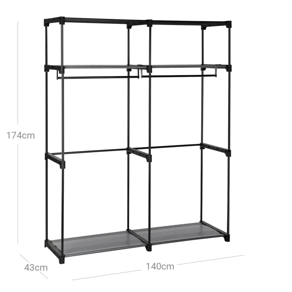 Armadio guardaroba portatile con barra appendiabiti appendiabiti pieghevole guardaroba camera da letto studio 140 x 43 x 174 cm grigio 12_0004004