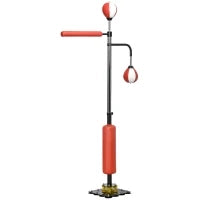 Supporto per Sacco da Boxe con 2 Speedball, Asta da Boxe Girevole, Kickpad, Regolabile in Altezza, in Acciaio, 84 x 36 x 140-205cm, Nero, Rosso e Bianco