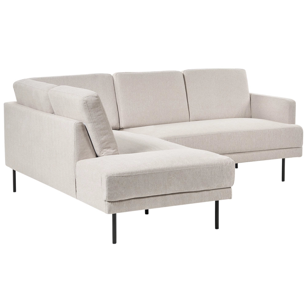 Divano angolare destro in poliestere beige Divano a 4 posti imbottito con gambe in metallo, tessuto e schienale imbottito, moderno e minimalista