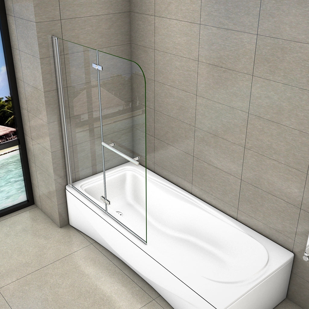 140 cm Sopravasca Parete Vasca da Bagno Due Ante Movibili con Maniglia Portasciugamani Vetro 6 mm Temperato Anticalcare 110 cm