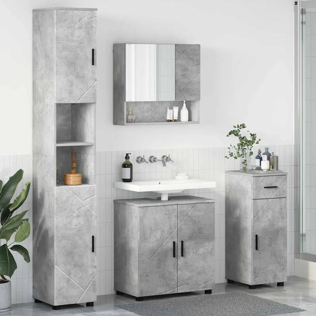 Set di mobili per il bagno con cassetto 4 pcs Grigio cemento