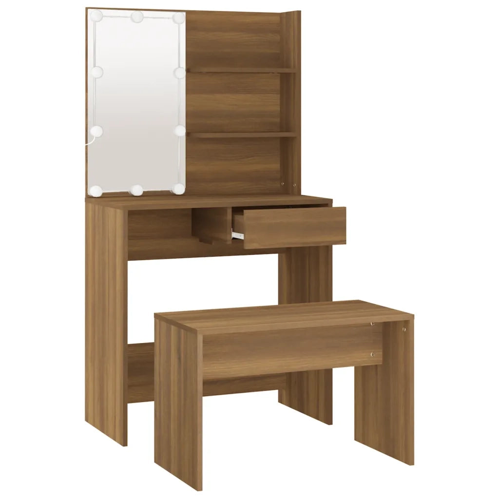 Set Tavolo da Toeletta con LED Rovere Marrone Legno Multistrato cod mxl 72020