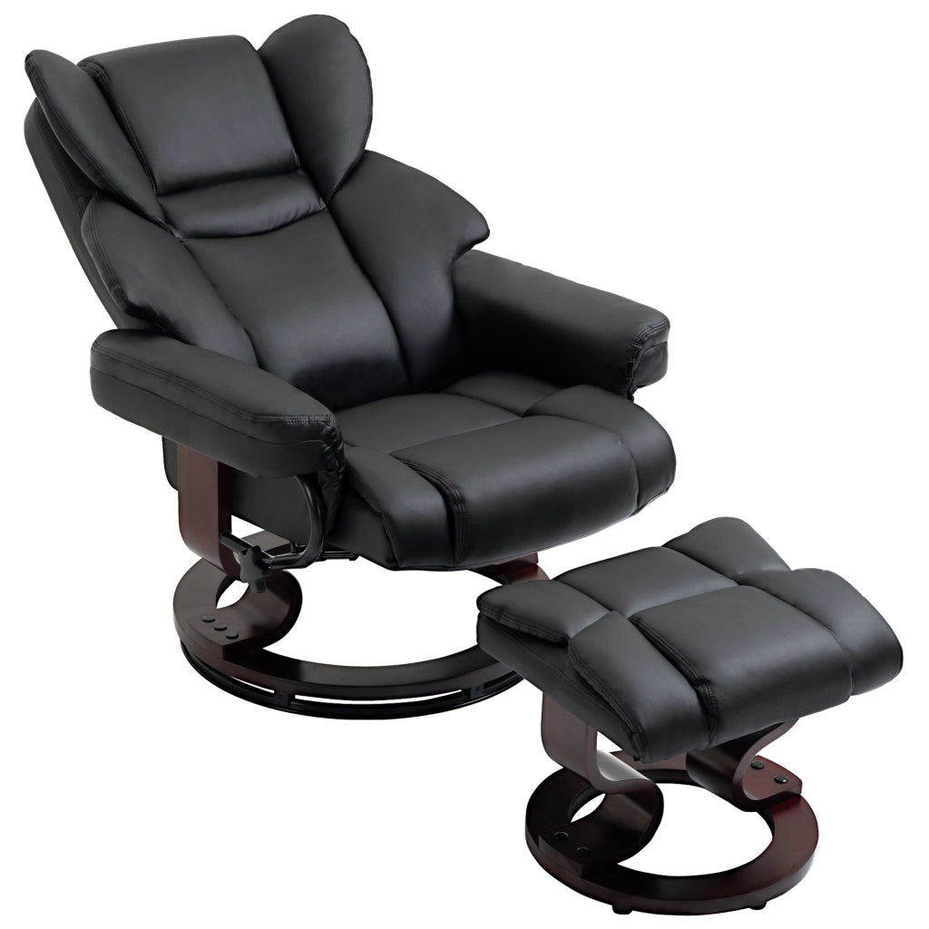 Poltrona Relax Reclinabile Girevole con Poggiapiedi ¨C Minimal ¨C Similpelle Nero, Struttura Metallo, 80x79x100 cm