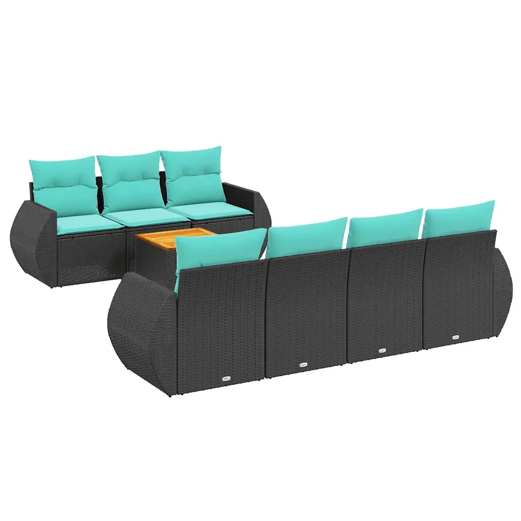 Set Divani da Giardino 8 pz con Cuscini Nero in Polyrattan 3224909