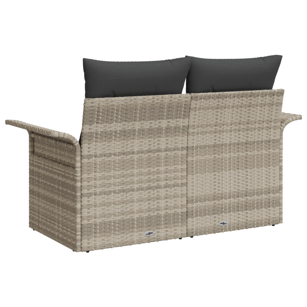 Divano da giardino a 2 posti con spazio di archiviazione e cuscini, Grigio chiaro in polyrattan