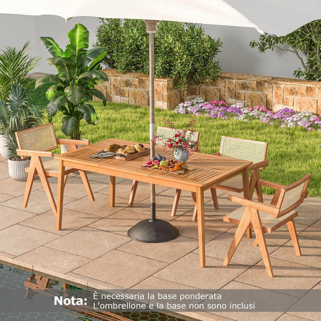 Tavolo Pranzo da Esterno 170 cm, con Foro per Ombrellone 5 cm, Tavolo Giardino in Legno Acacia a 6 Posti, per Giardino Patio, Portata 160 kg, 170 x 90 x 75,5 cm