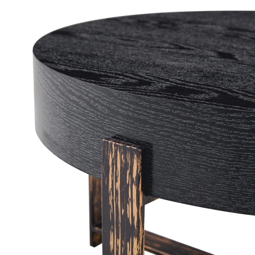 Tavolino rotondo con piano da 68 cm; struttura incrociata in metallo; piedini effetto legno; per soggiorno; 68 × 39 cm