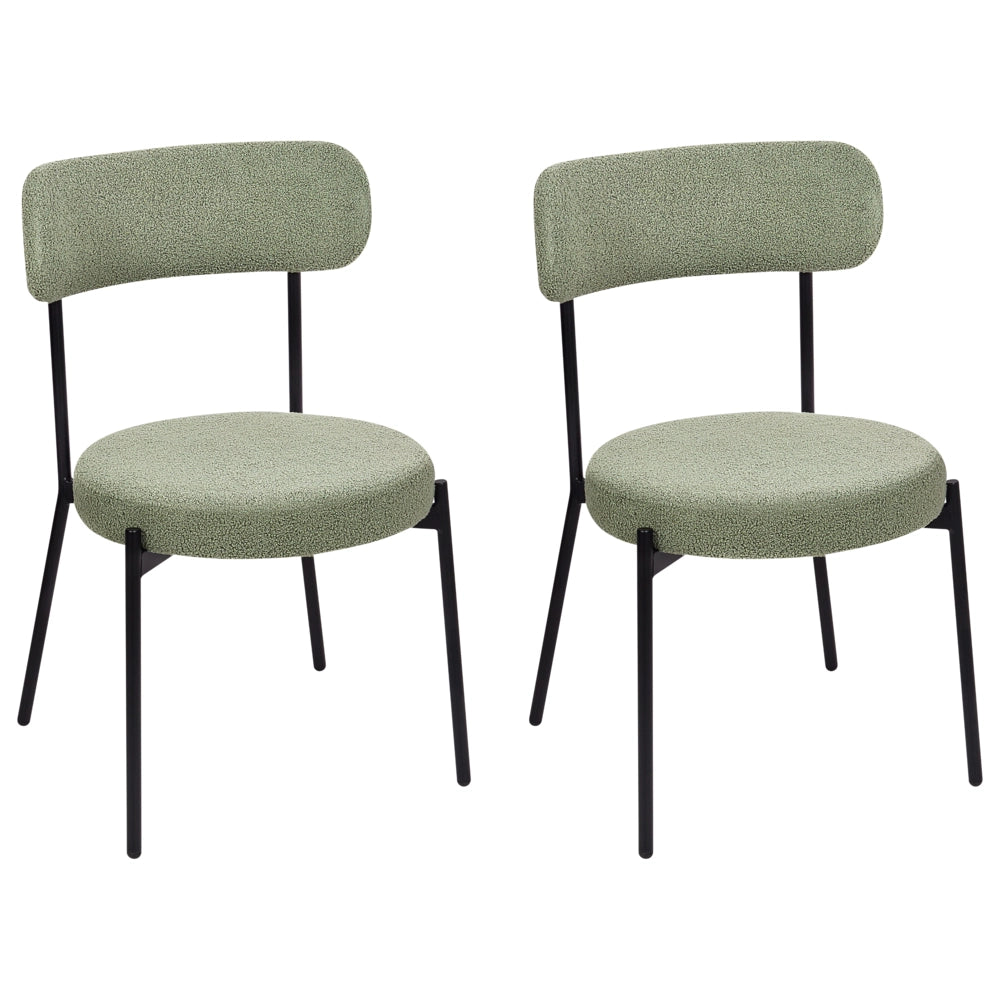 Set di 2 sedie per sala da pranzo Boucle verde chiaro Gambe in acciaio nero Sedute per sala da pranzo di design moderno
