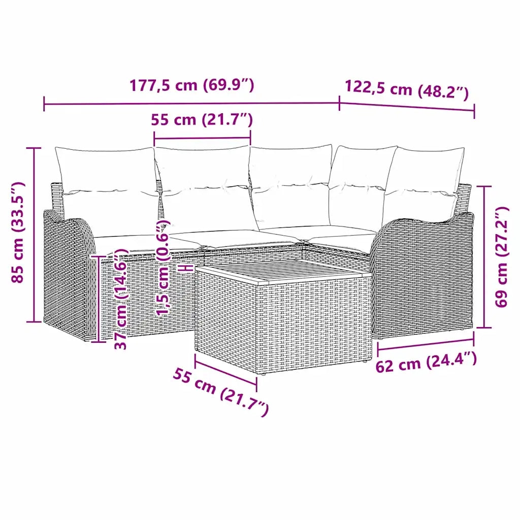 Set Divano da Giardino con cuscino 5 pz-Sofa da Giardino-Divanetto da esterno Nero polyrattan 286271