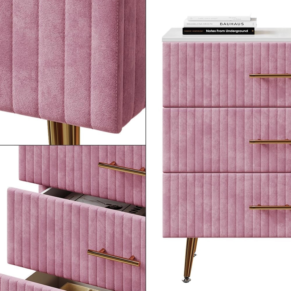 Cassettiera Velia, rosa, 70 x 78.5 cm con 3 cassetti, per riporre abiti e oggetti di uso quotidiano