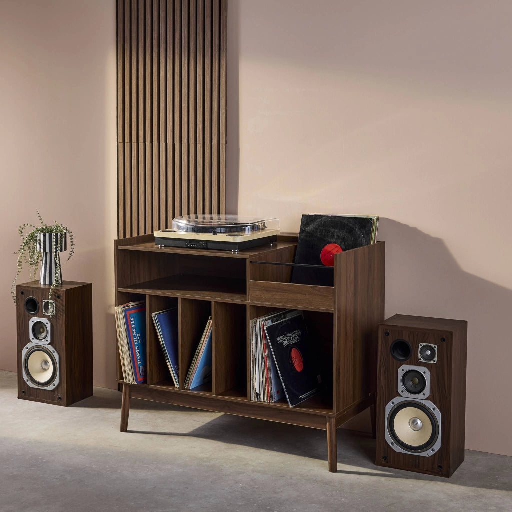 Mobili vintage per vinili effetto legno, marrone scuro