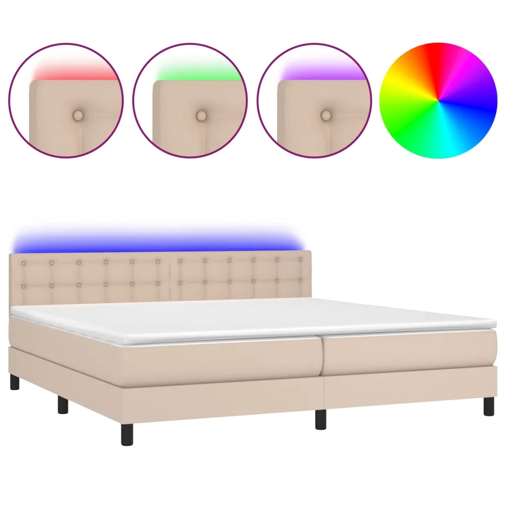 Giroletto Molle Materasso e LED Cappuccino 200x200cm Similpelle