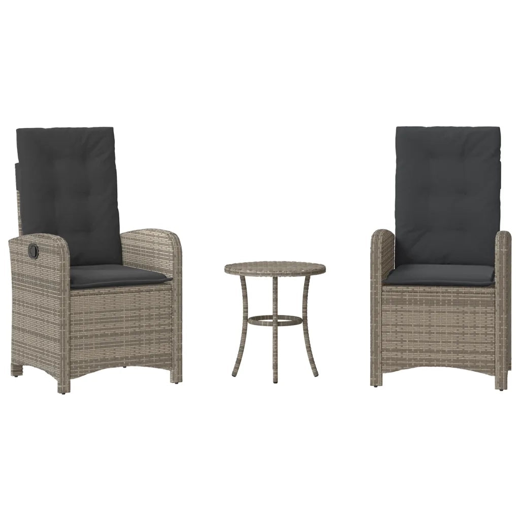 Set da Bistr¨° 3 pz | Set Salotto da Giardino con Cuscini Grigio in Polyrattan