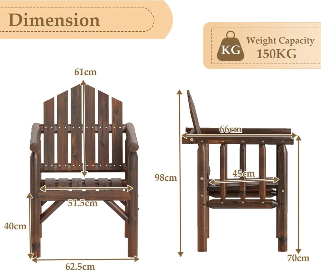 Poltrona da giardino in legno massello, sedia terreza esterna con braccioli e schienale alto inclinato, panca da balcone ergonomica con seduta a doghe (marrone, 1 posto)