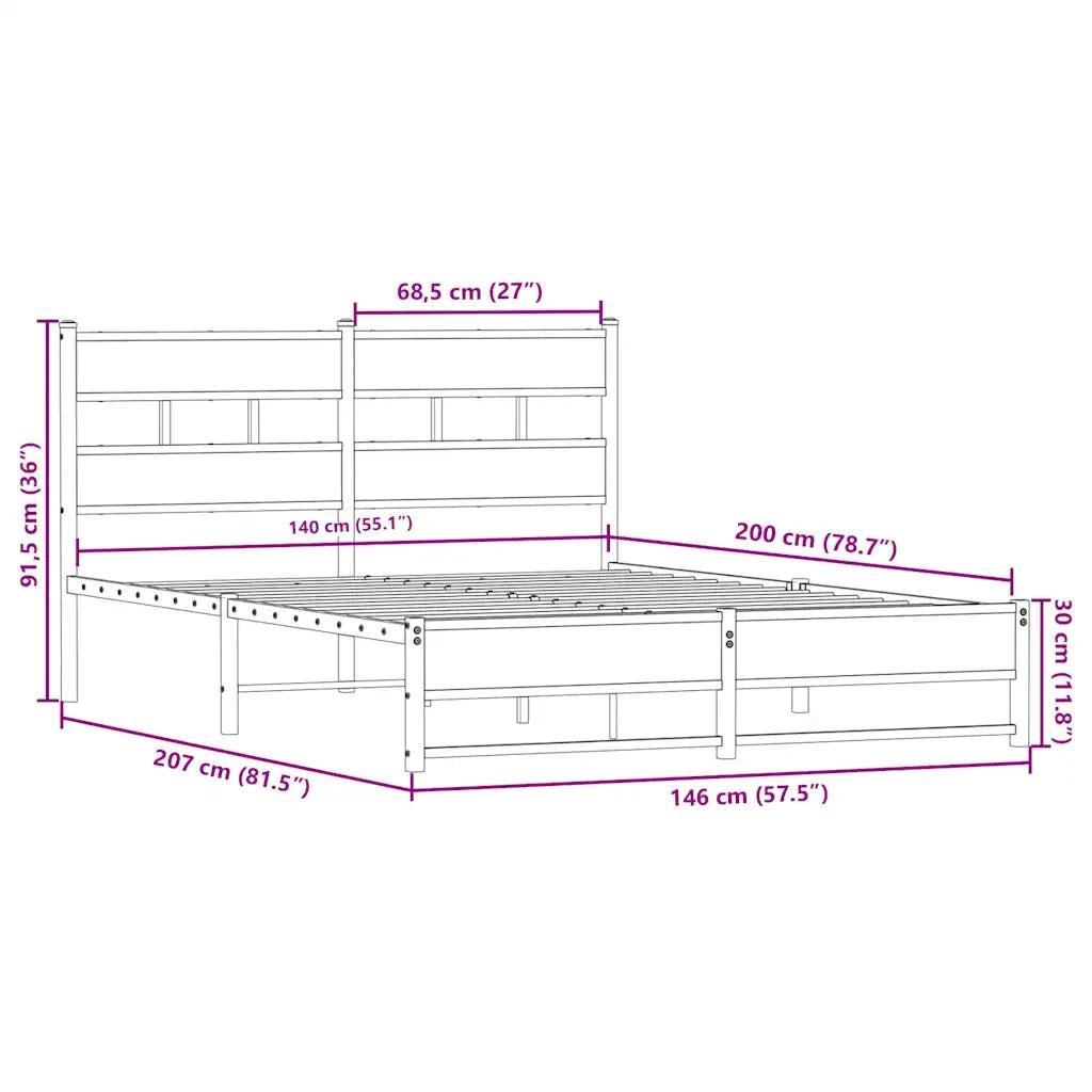 Giroletto senza Materaso in Metallo Rovere Fumo 140x200 cm 4017219