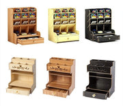 Organizzatore per ufficio in legno - Organizzatore multifunzionale con ante - Cestelli per materiali di ufficio - Facile da installare - Design moderno - Organizzatore per ufficio