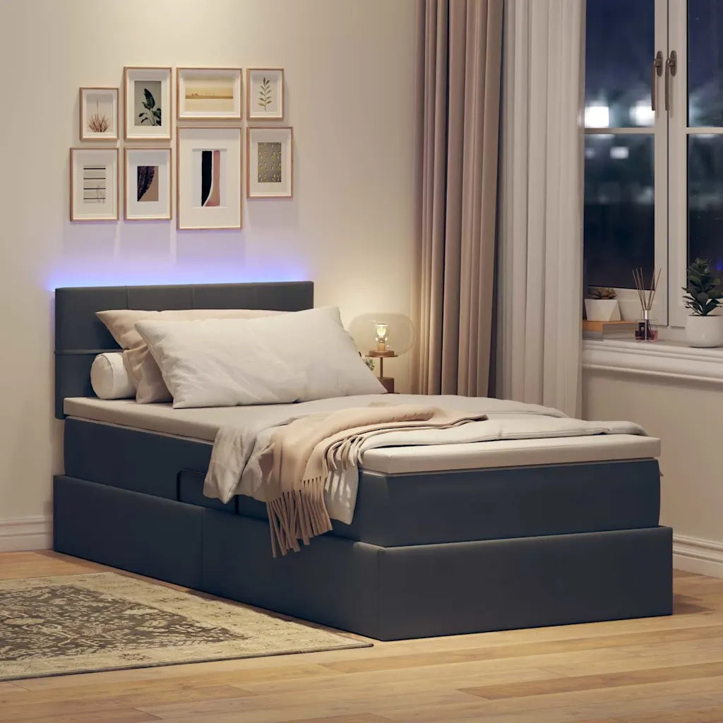 Letto con contenitore e LED Grigio scuro 90 x 200 cm Velluto 3371368