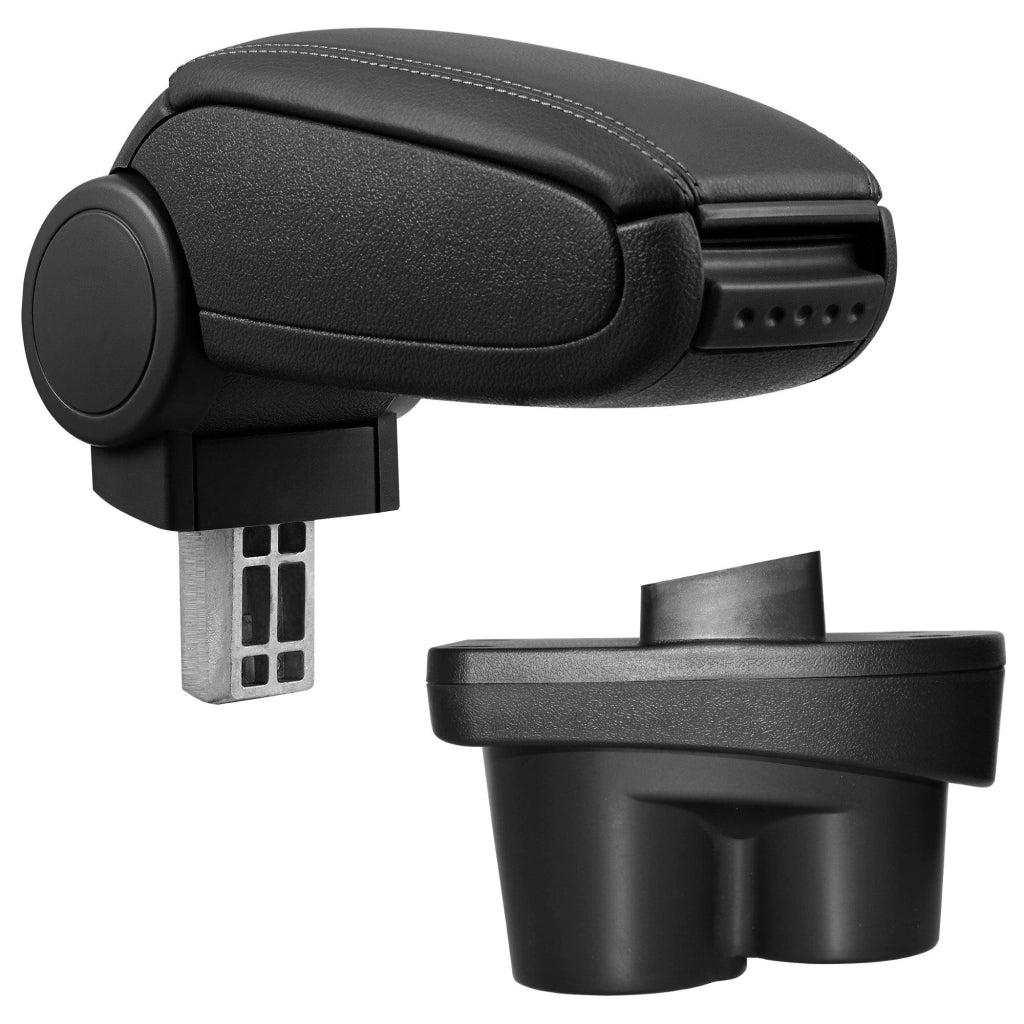Bracciolo centrale per Opel Corsa E con scomparto imbottito in similpelle nera con cuciture nere 03_0000582