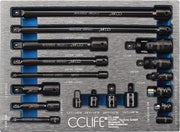 Set di chiavi 18 in 1 con estensioni 1/4', 3/8', 1/2', set di chiavi a rasoio, elementi di connessione a rasoio, inclusi chiavi a doppia testa e adattatore cardanico | Cr-V