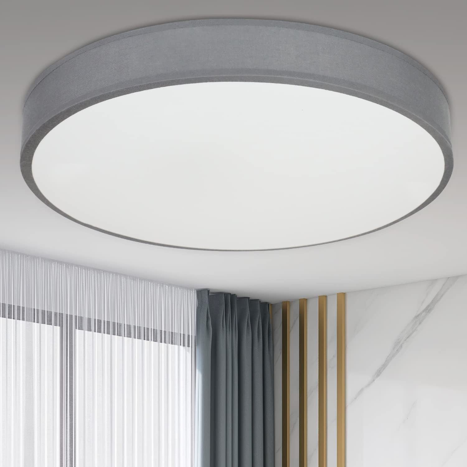 ZMH Lampada da soffitto LED 38cm paralume tessuto rotondo 38W per camera letto