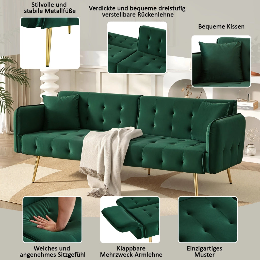 DIVANO LETTO 2 POSTI 215x81,5 cm Verde in velluto