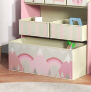 Scaffale per bambini 63x30x66 cm con 6 scomparti; design simpatico in legno rosa