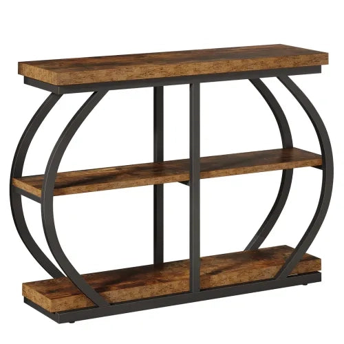 Consolle a 3 ripiani in metallo e legno marrone stile industriale per ingresso e soggiorno 105 × 24 × 80 cm