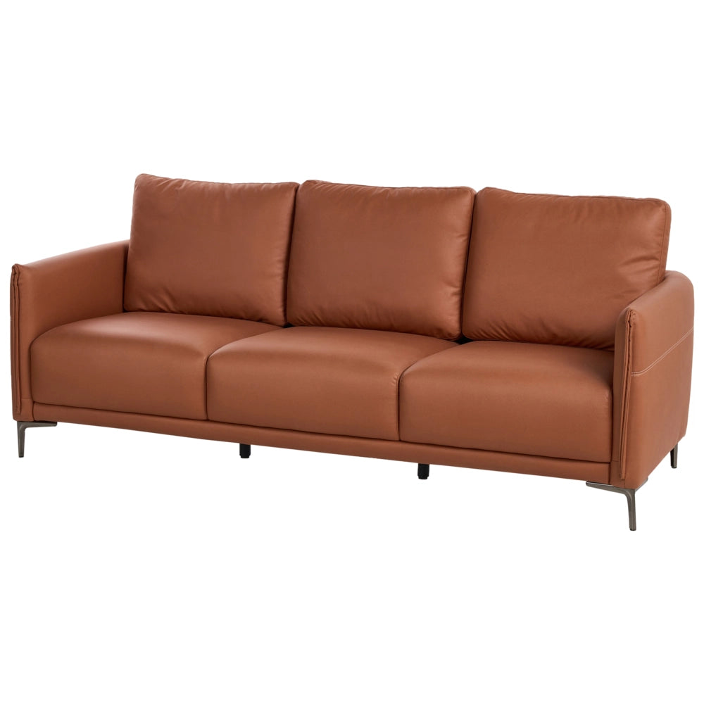 Divano a 3 posti in tessuto marrone dorato con gambe in metallo stile moderno minimalista