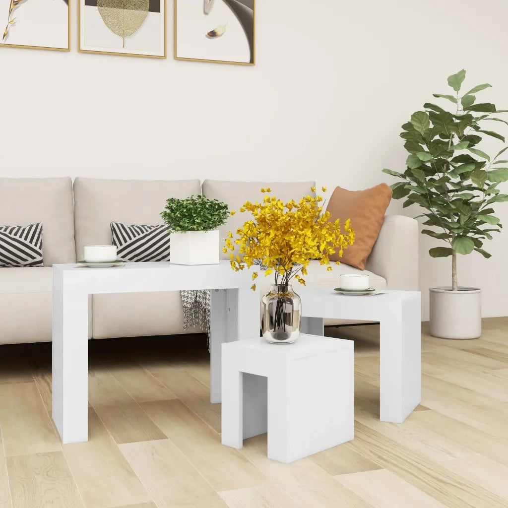 3 pz Tavolini da salotto | Tavolino da caff¨¨ | Tavolino da Soggiorno Impilabili Bianchi in Truciolato