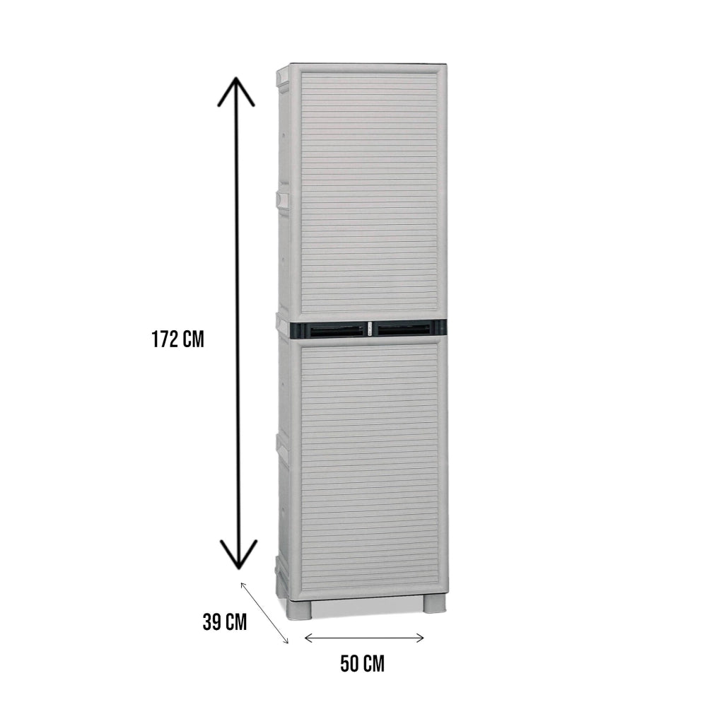 Armadio da spogliatoio per esterno o Gervasia, Mobile a 1 anta e 2 ripiani in polipropilene, 100% Made in Italy, cm 50x39h172, colore Grigio chiaro