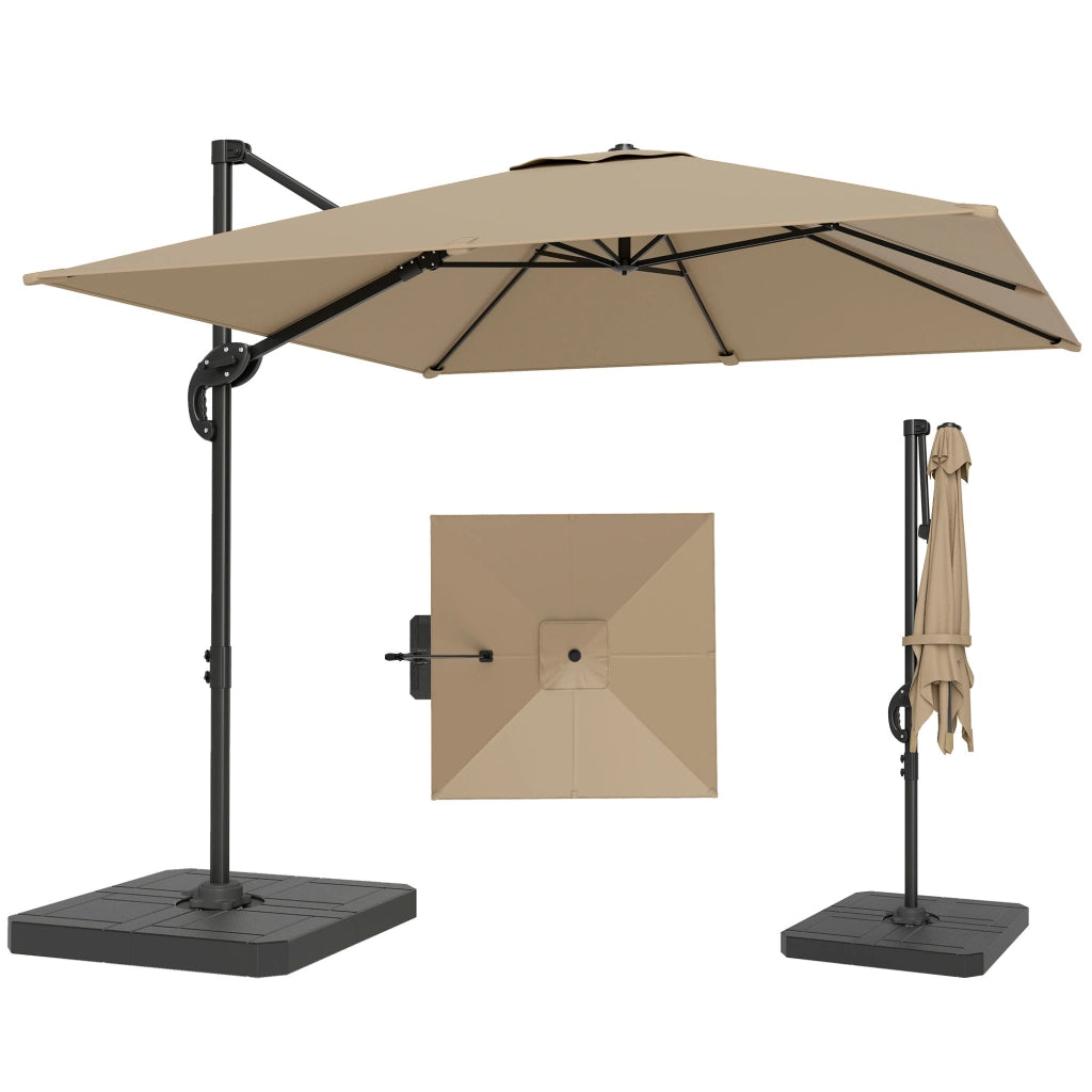 Parasol d¨¦port¨¦ carr¨¦ per giardino esterno ¨C zephmum ¨C kaki 2.4x2.4m, mastro in alluminio