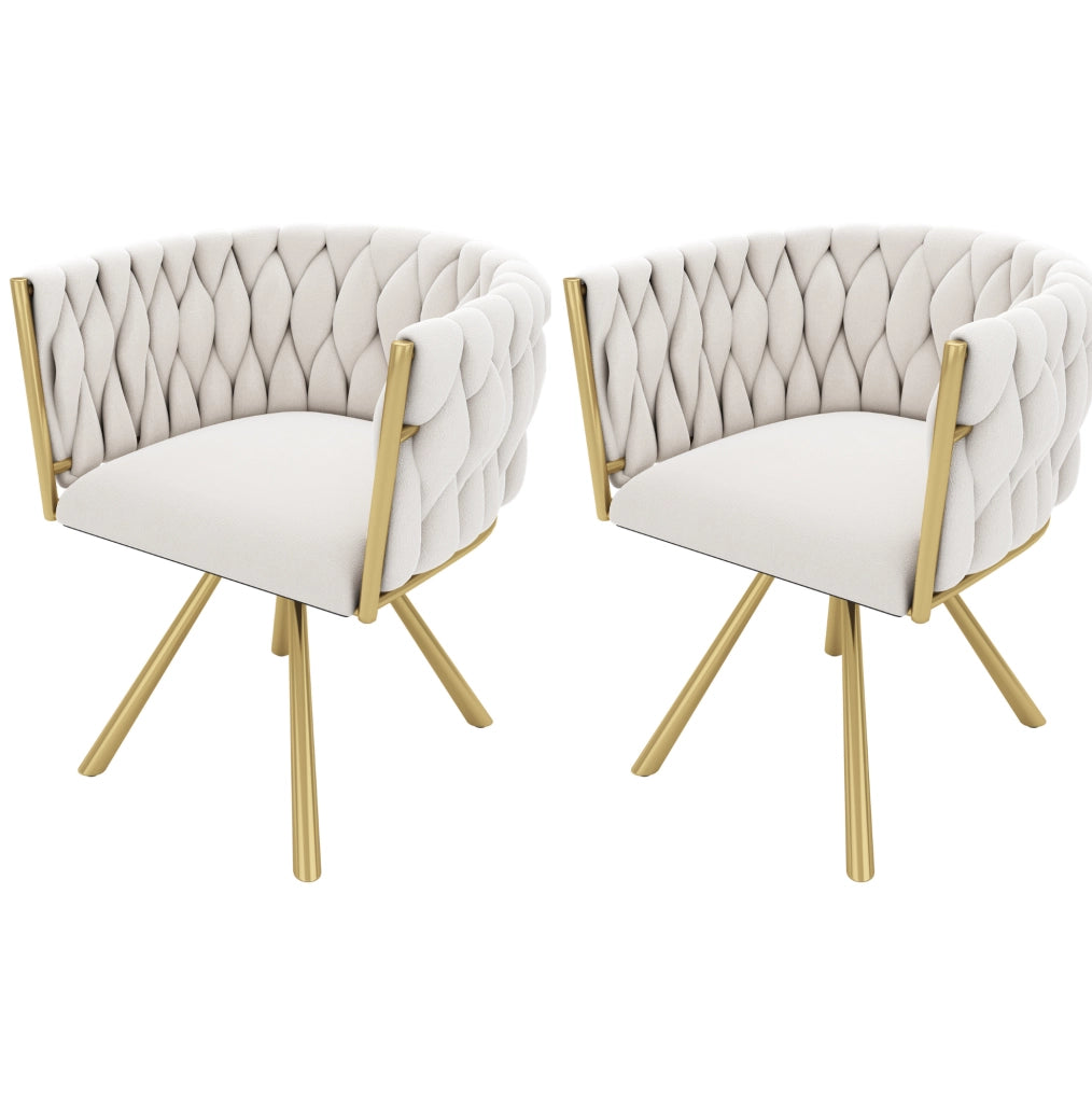 Sedia da pranzo girevole 360° in velluto beige e oro