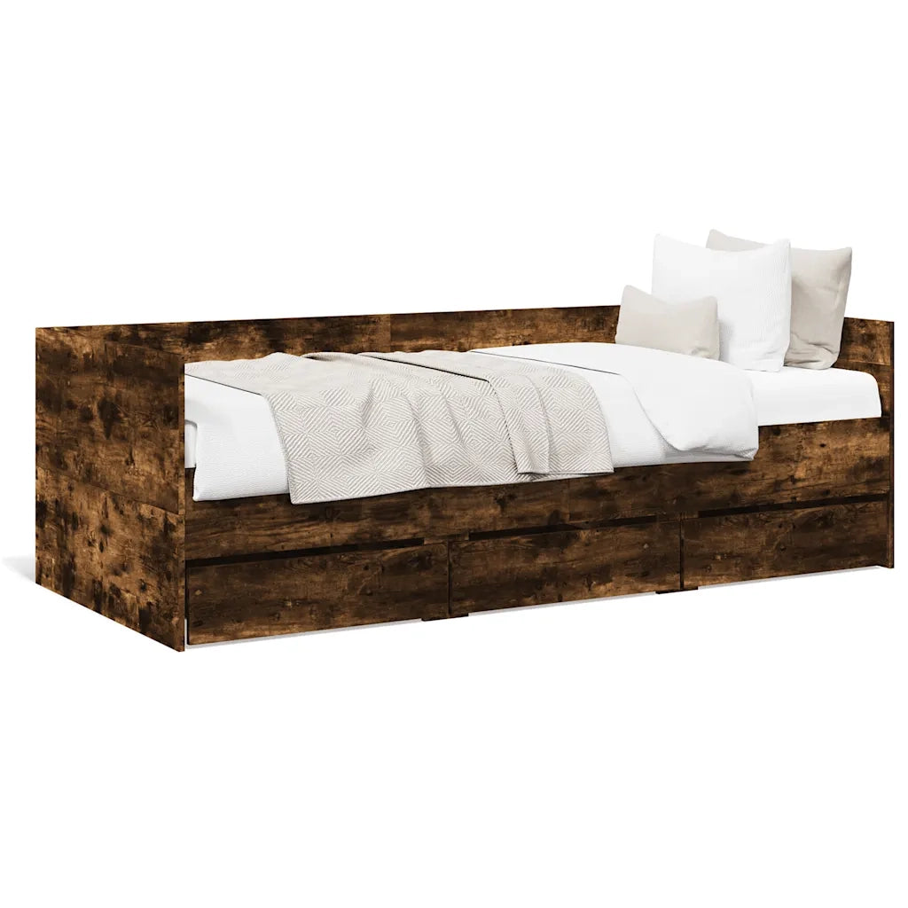 Divano Letto con Cassetti senza Materasso-Sofa Letto-Daybed Rovere Fumo 90x200 cm 826901