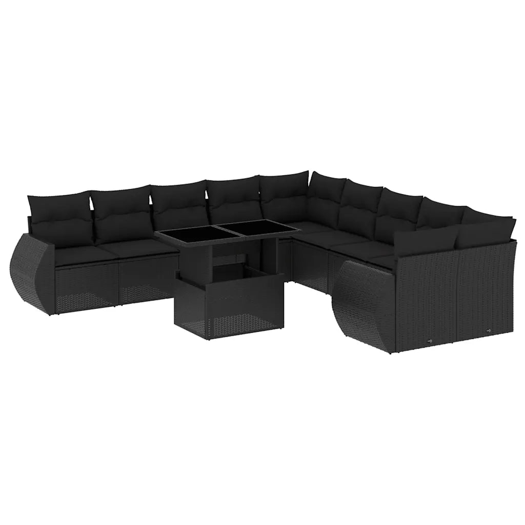 Set Divani da Giardino 11 pz con Cuscini in Polyrattan Nero