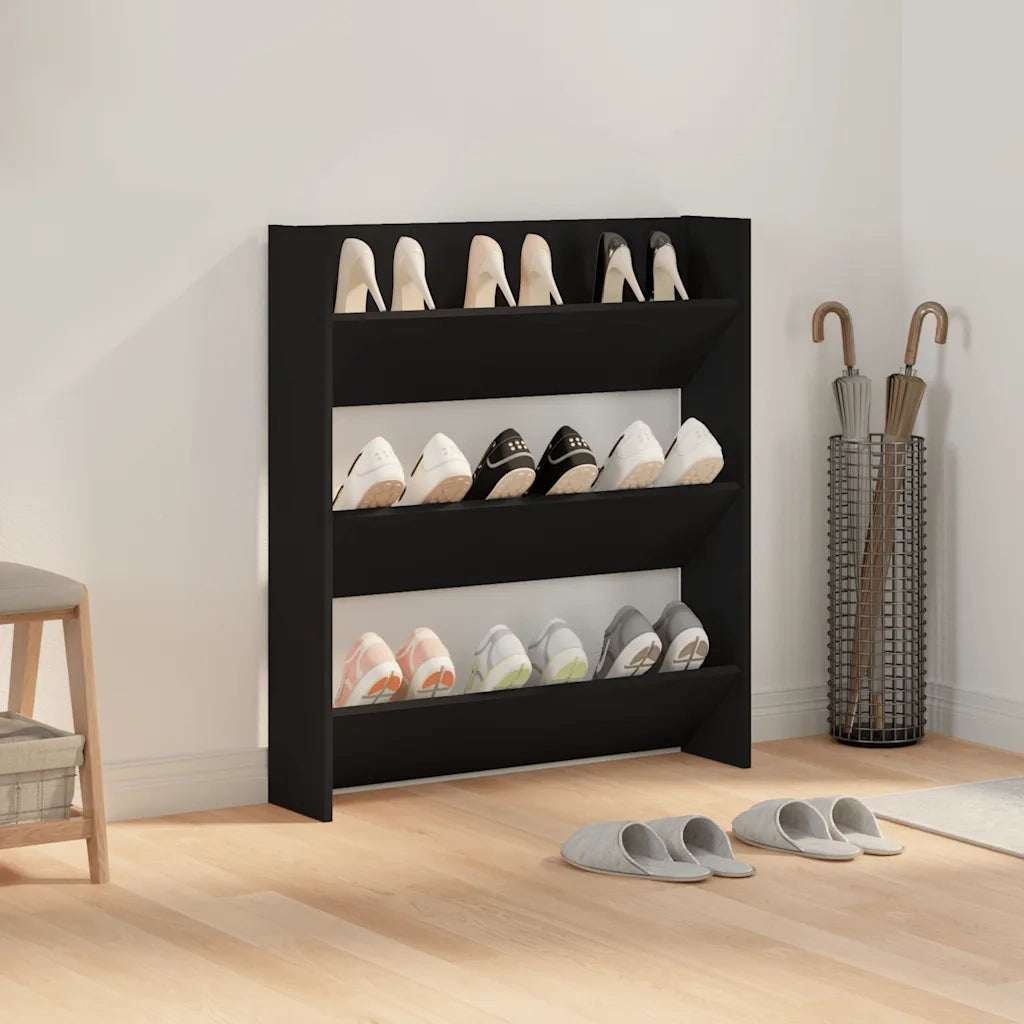 Scarpiera a Muro Nera 80x18x90 cm in Legno Multistrato 806779