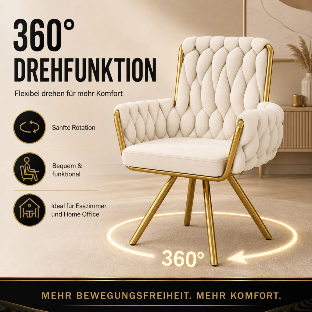 Set di 2 sedie da pranzo girevoli in velluto beige