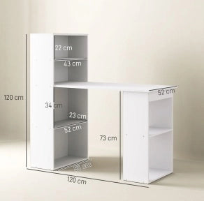Scrivania bianca con ripiani 120x55x120 cm per ufficio e casa