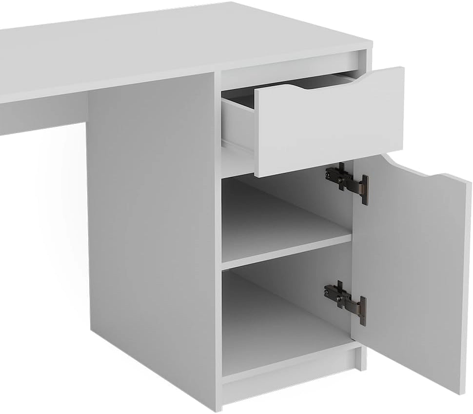 Scrivania Ruben, Bianco, 120 x 55 cm con cassetto, combinabile con altri mobili della serie Ruben