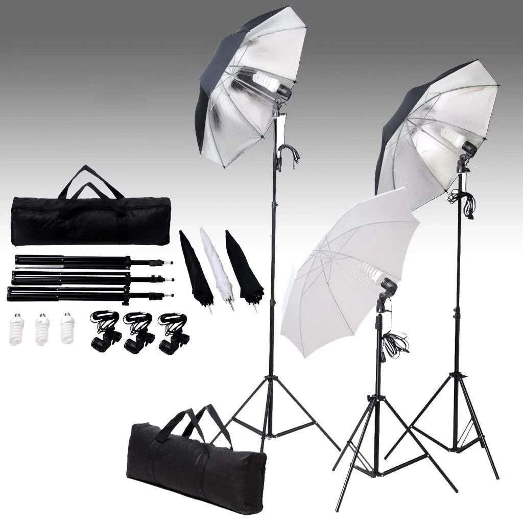 Kit di illuminazione professionale da studio con treppiedi e ombrelli 24 watt 02_0001411