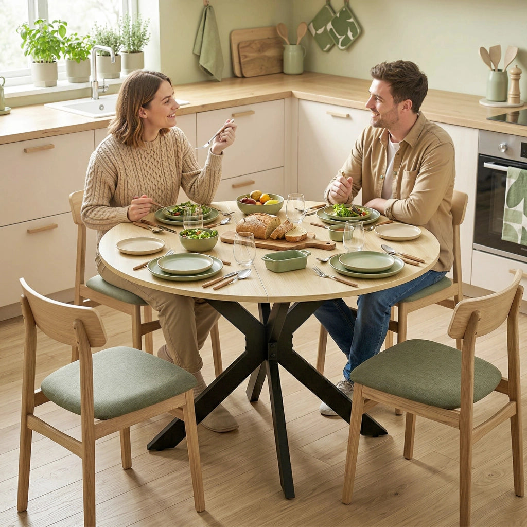 Tavolo da pranzo pieghevole rotondo per 6 persone ¨C zephmum ¨C legno naturale, acciaio, 90x90x75 cm