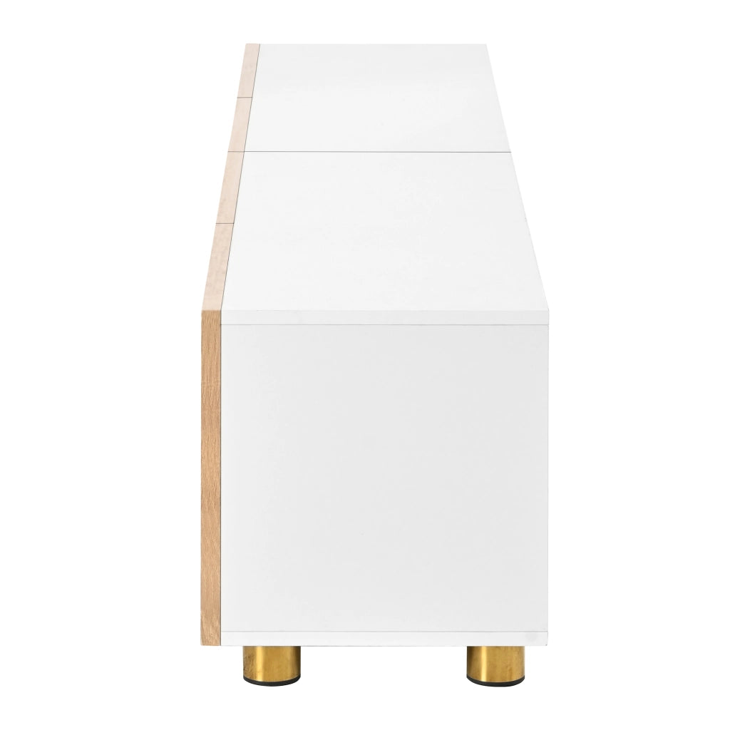 Mobile porta TV con 4 ante e rilievo ad arco, piedi in metallo, per soggiorno, in MDF e truciolare, 180 × 35 × 40 cm